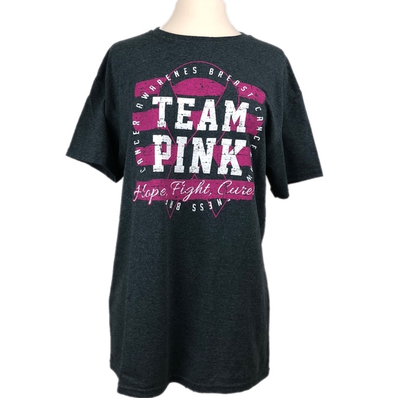 T-Shirt Breast Cancer Team Pink Gray Graphic Short Sleeve Top Medium - Picture 1 of 6